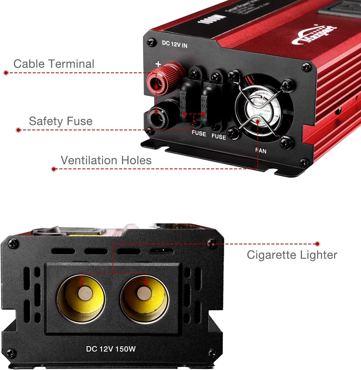 1000W Power Inverter 12v to 110v AC Dual AC Outlets 2.4A USB Pack of 2 F3546