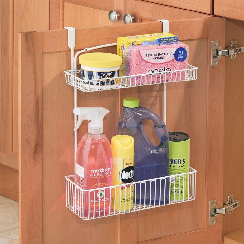Metal Over Cabinet Kitchen Storage Organizer Basket, 2 Pack, Matte White K79448