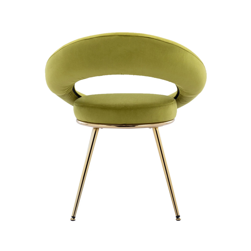 Olive Green Velvet Lounge Chair with Gold Plated Legs, Set of 2 U792
