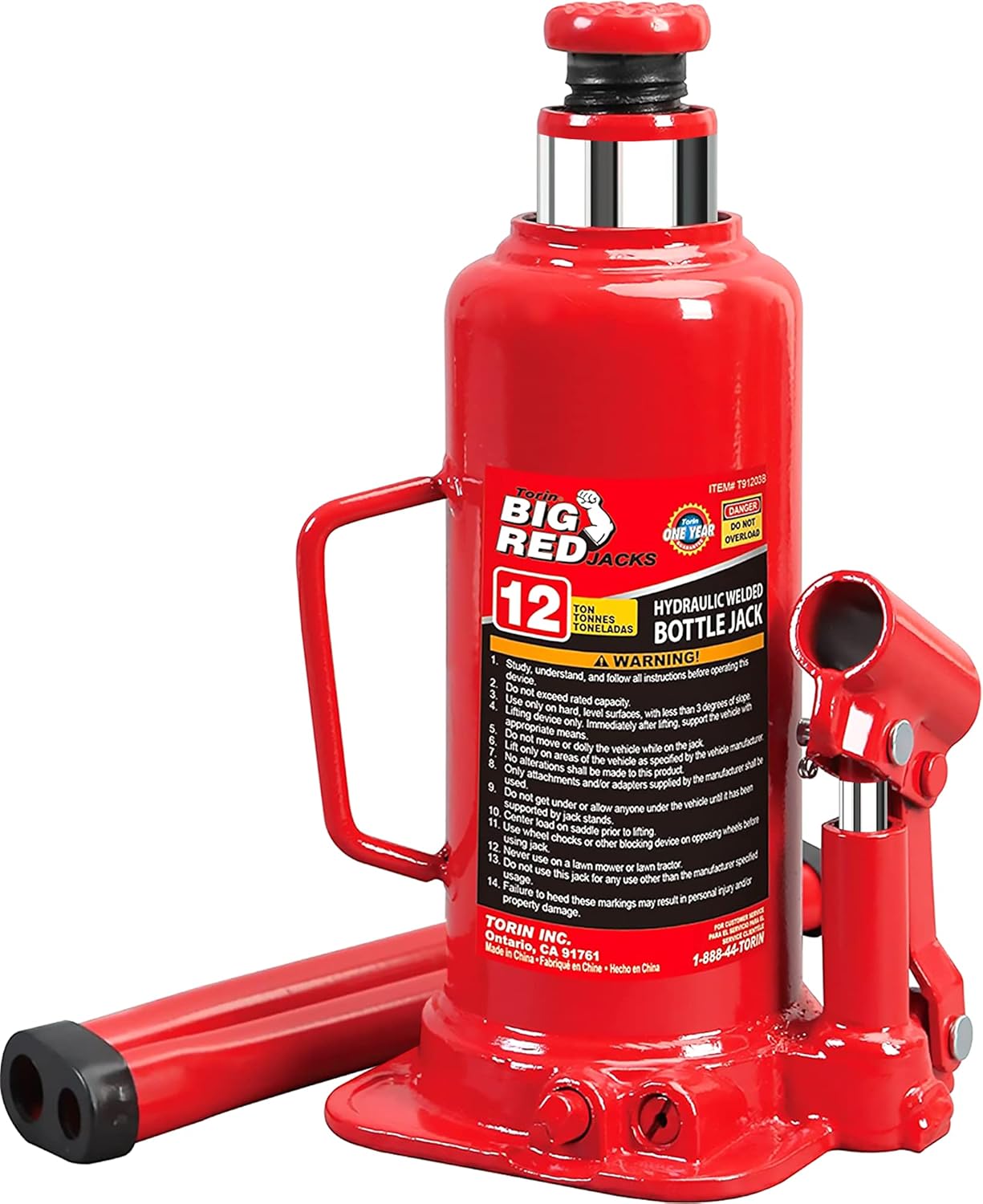 Hydraulic Welded Bottle Jack, 12 Ton Capacity, Red, Pack of 2 N40246