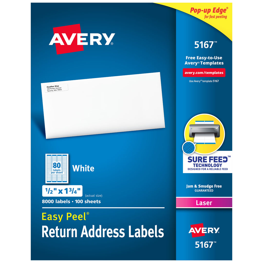 Easy Peel Return Address Labels, Permanent Adhesive, 1/2" x 1-3/4", 8,000 Labels S3893