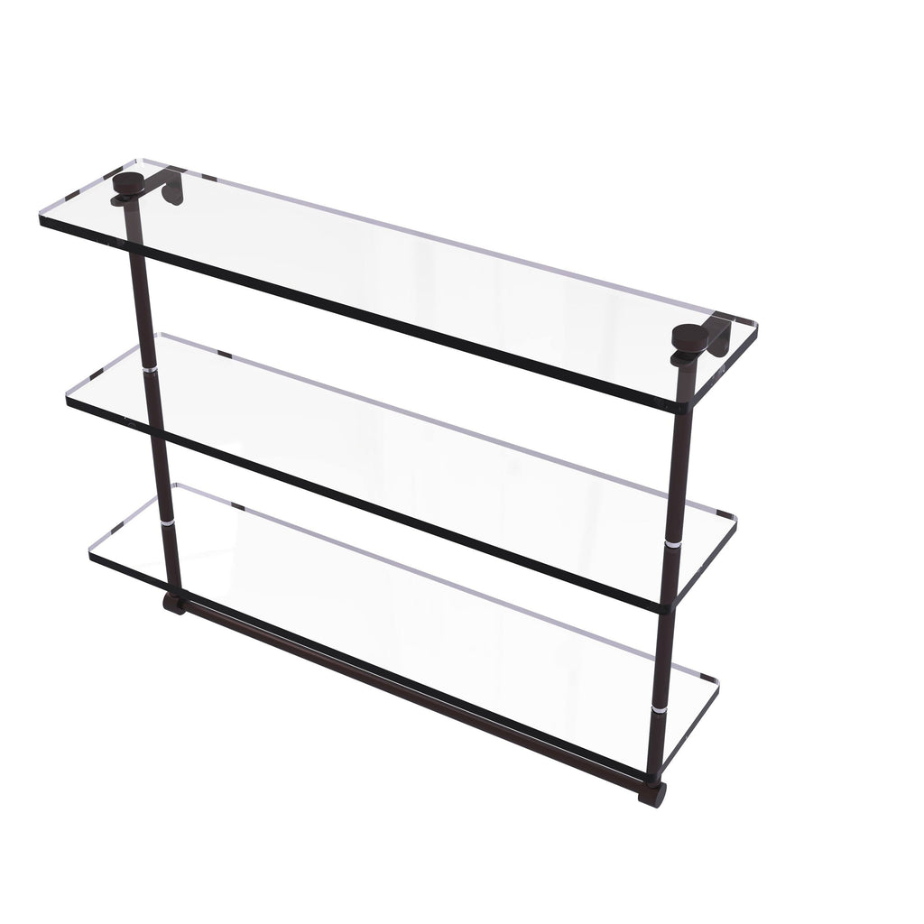 Triple Tiered Glass Shelf with Towel Bar - Antique Bronze - 22 inch W768139
