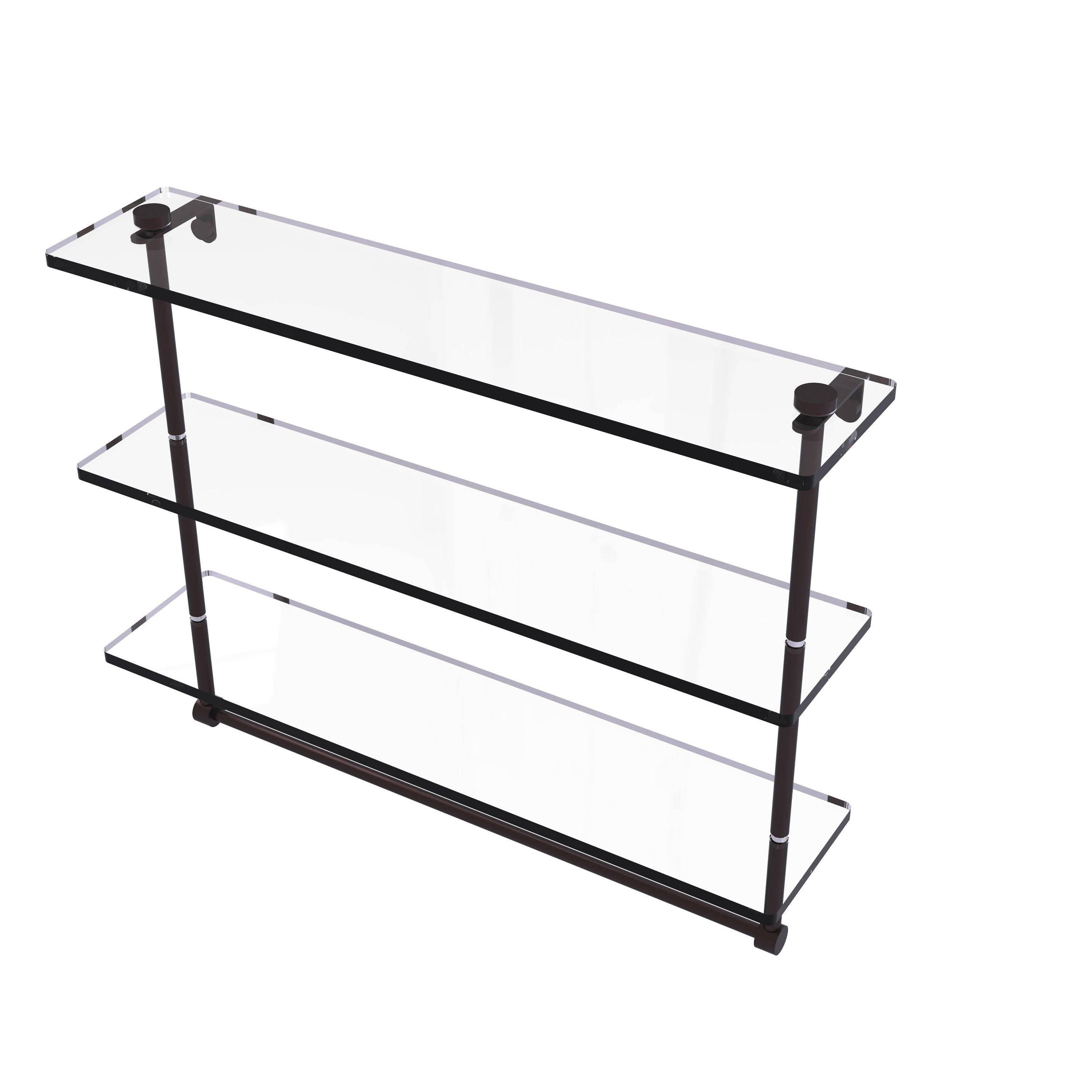 Triple Tiered Glass Shelf with Towel Bar - Antique Bronze - 22 inch W768139