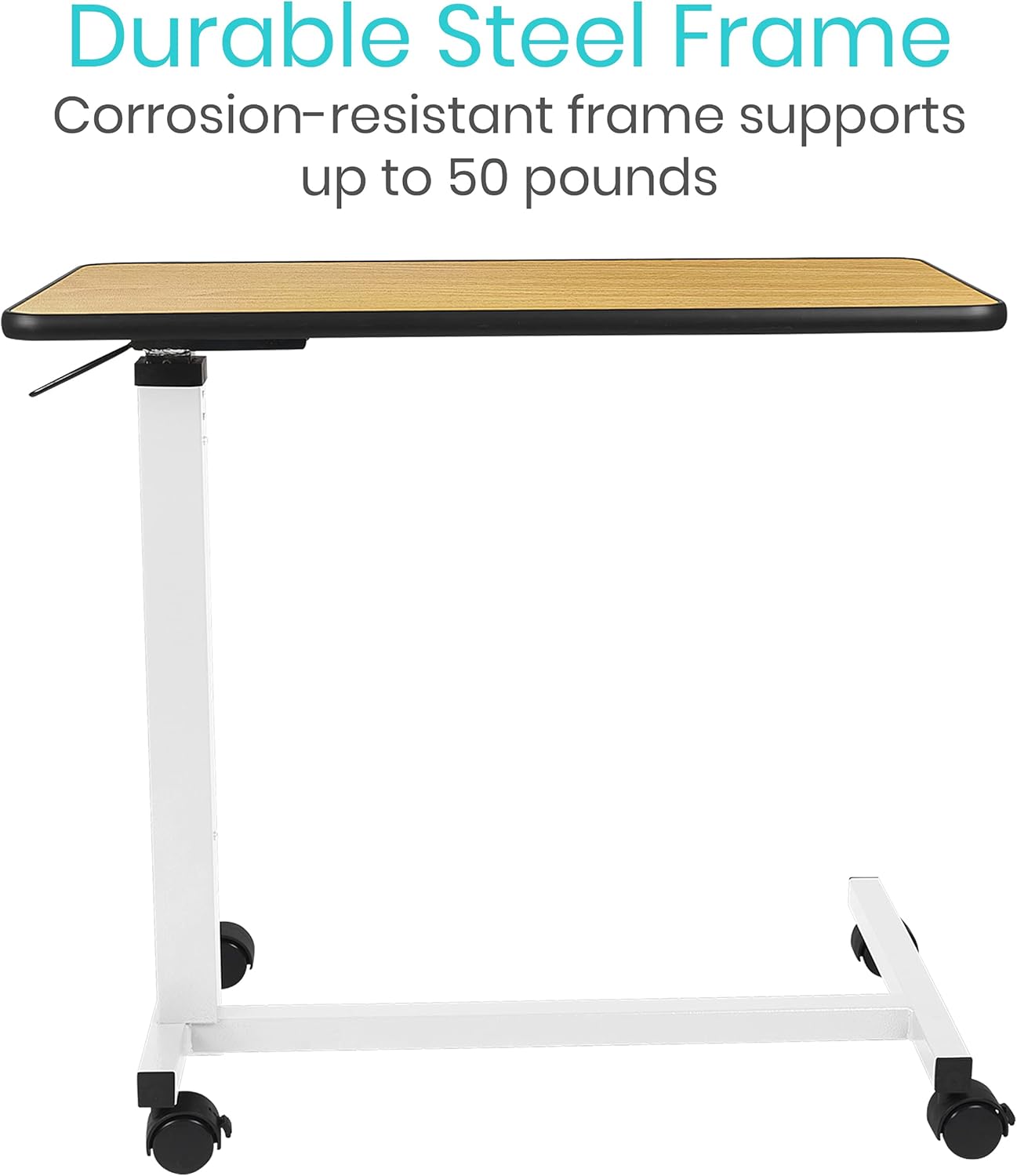 Overbed Table with Swivel Wheel Rolling Tray Adjustable Over Bedside Home Desk Q56979