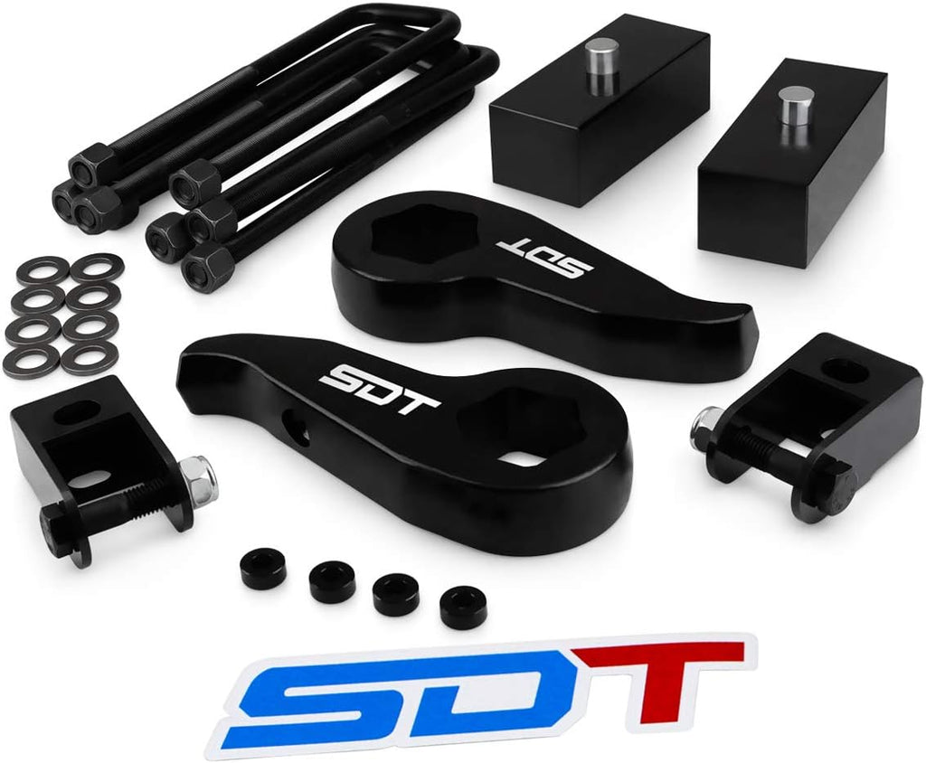 Front 2" Rear Leveling Lift Kit Adjustable Torsion Keys + Rear Blocks + U-bolts + Shock Extenders Fits 2011-2019 Chevy Silverado GMC Sierra 2500HD 3500HD 4WD B9449