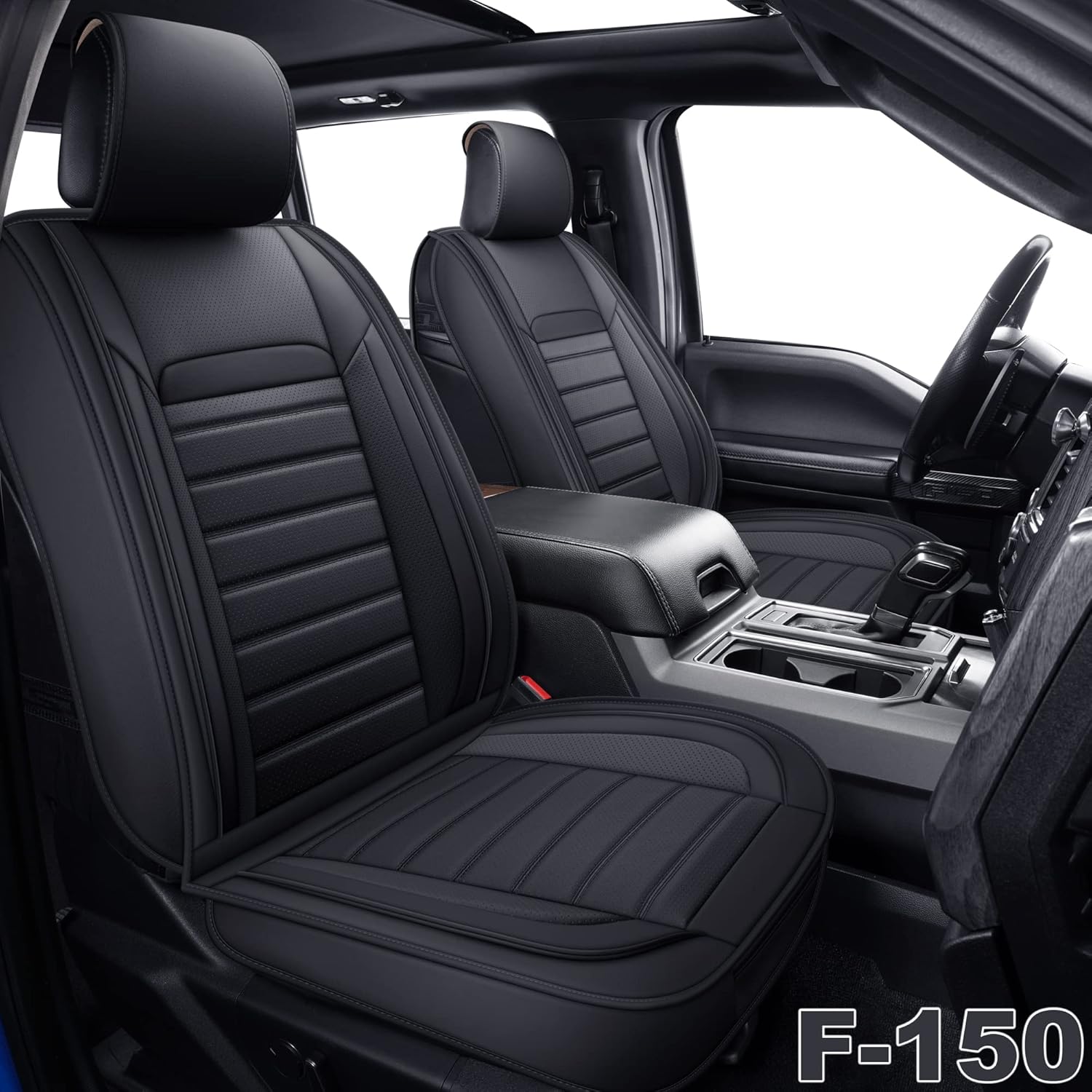 Leather Car Seat Covers Full Set, Black B50376