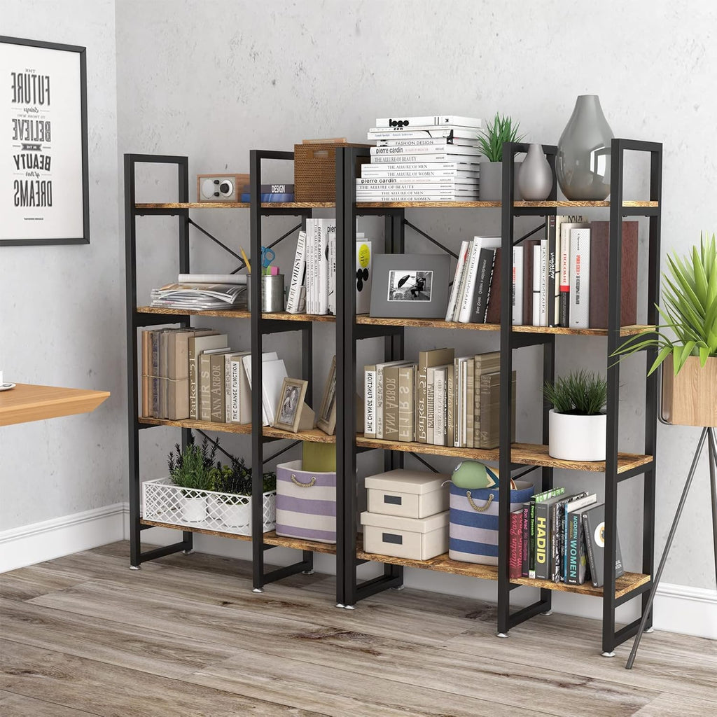 Rustic Brown 4 Tiers Metal Frame Bookshelf L27792