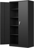 Black 72 Locking Metal Storage Cabinet with 4 Adjustable Shelves and 2 Doors W70402