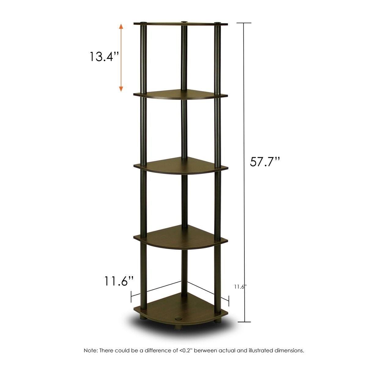 5-Tier Corner Display Shelf Bookcase in Espresso Black O546