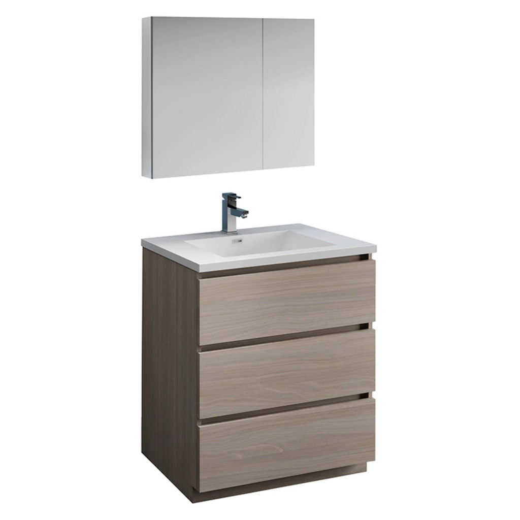 Gray Wood Free Standing Bathroom Cabinet with Integrated Sink L9042
