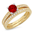 0.85 ct Round Cut Red Natural Garnet 18k Yellow White Gold Ring Band Set Size 3.5 L223
