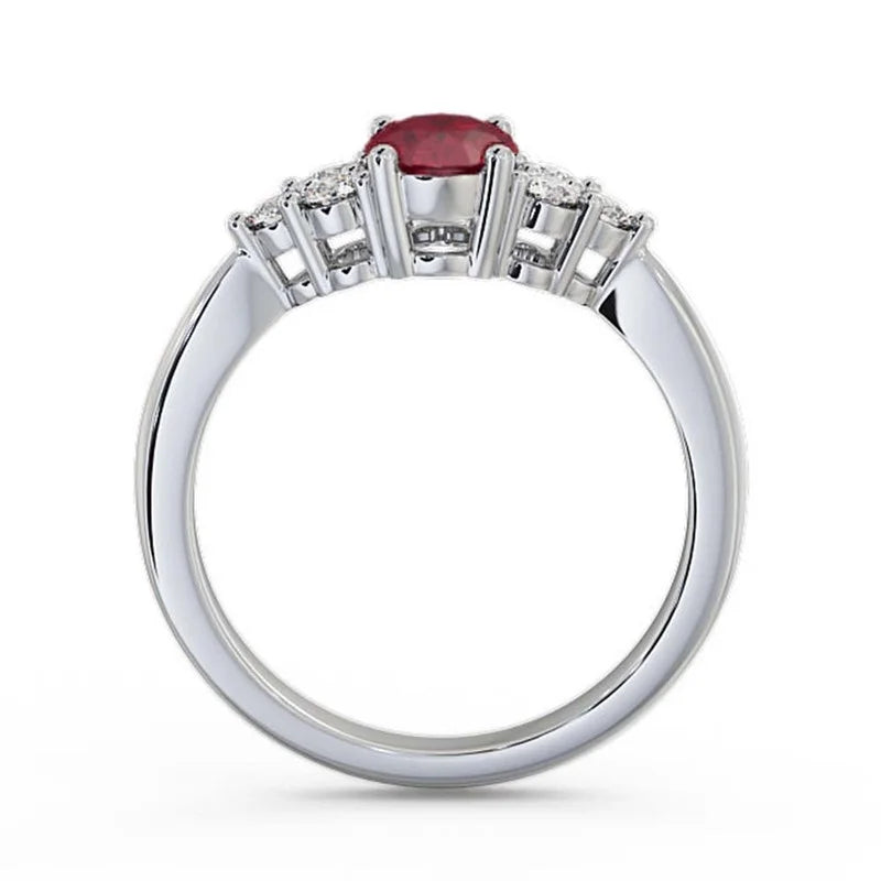 14K White Gold Oval Cut Ruby Diamond Solitaire Engagement Ring Size 7 E376006