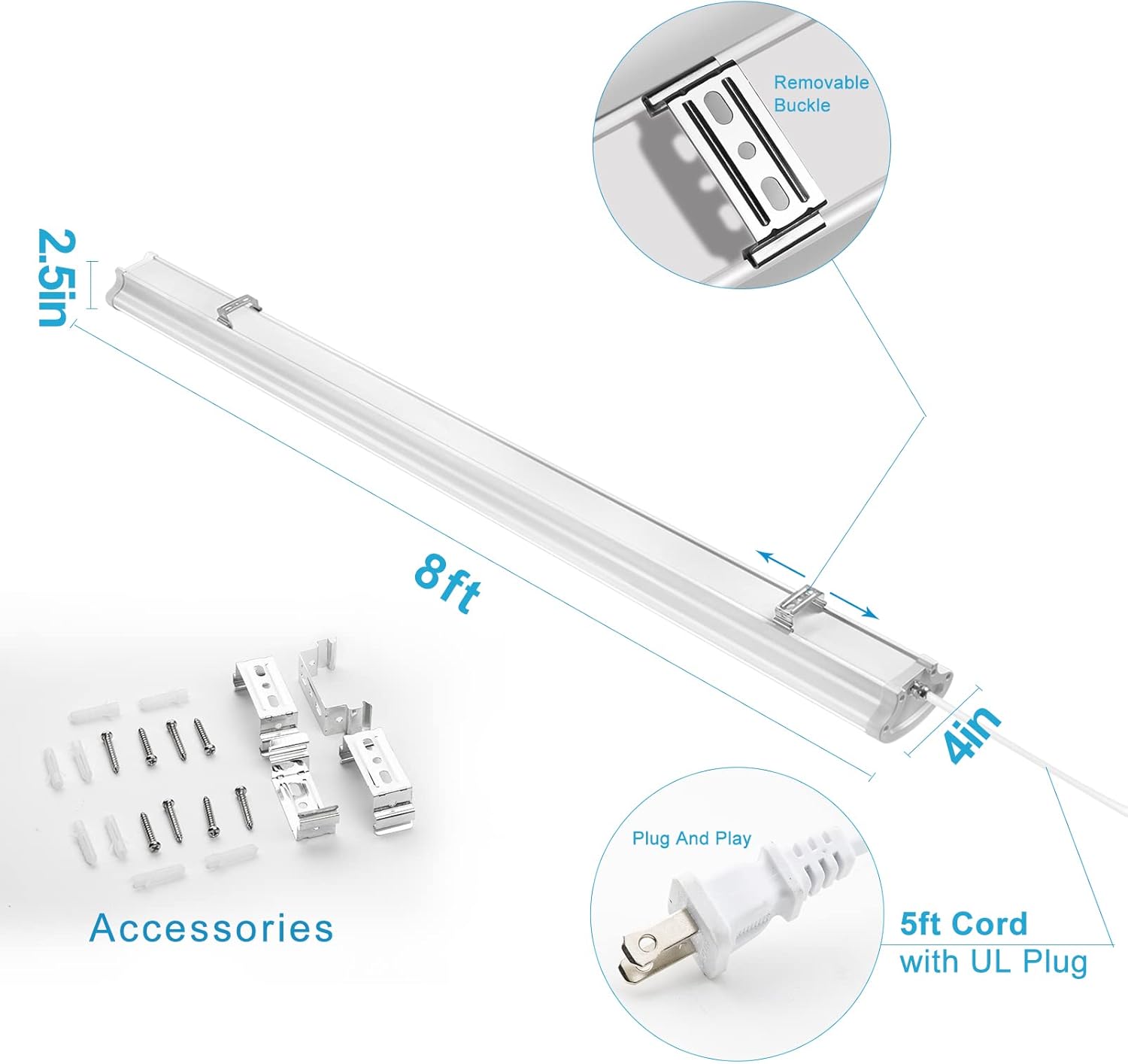 8ft Flush Mount 100w 3CCT Selectable LED Vapor Shop Ceiling Light with 5ft Plug and Play (4 Pack) M61264