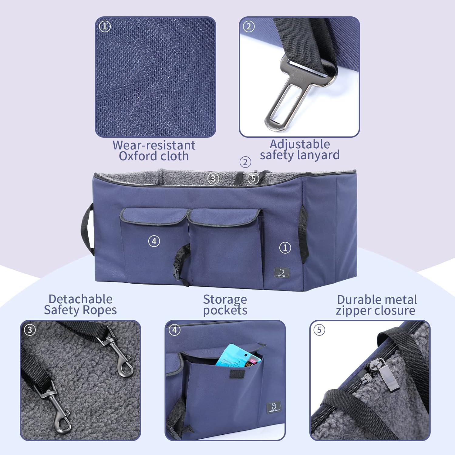 Deep Blue Pet Car Booster Seat with 2 Safety Leashes A3037