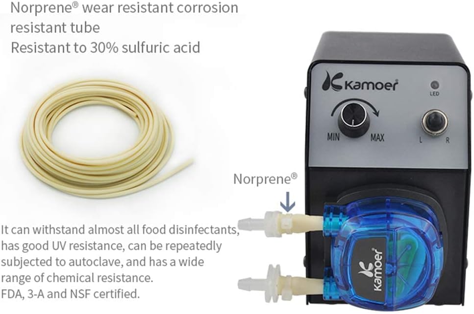 Peristaltic dosing pump 12V variable speed small water pump with pump head, Norprene tube 3.2mm×6.4mm, 40-210ml/min, with power adapter H353700